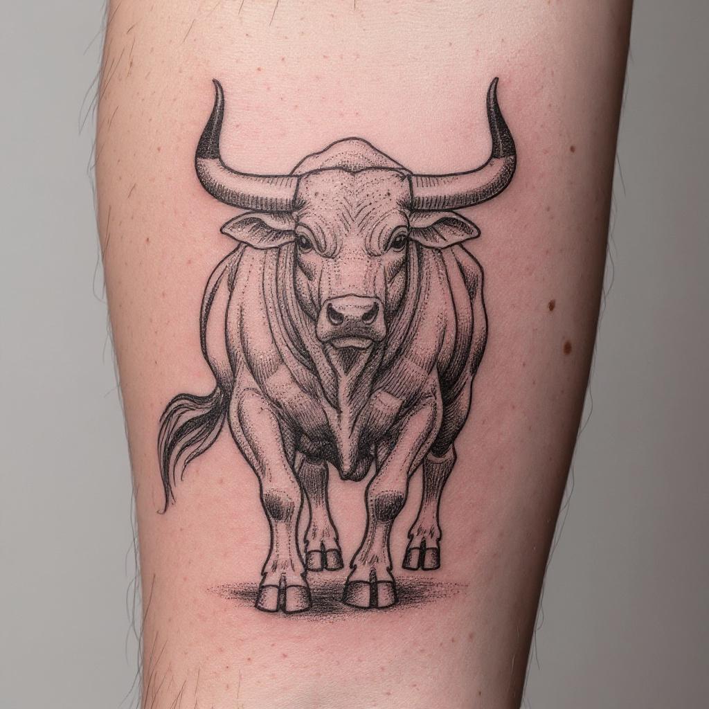 Bull tattoo on shoulder