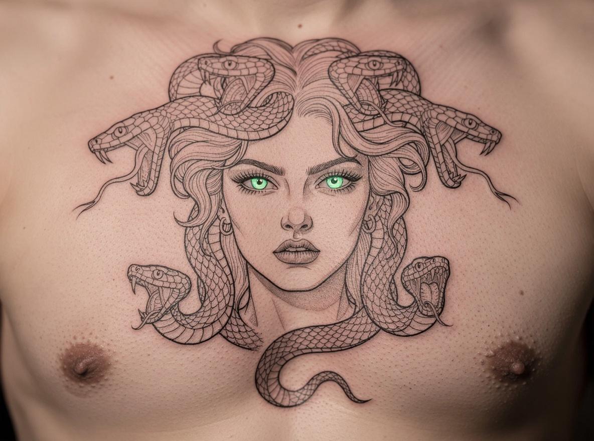 Medusa tattoo on chest