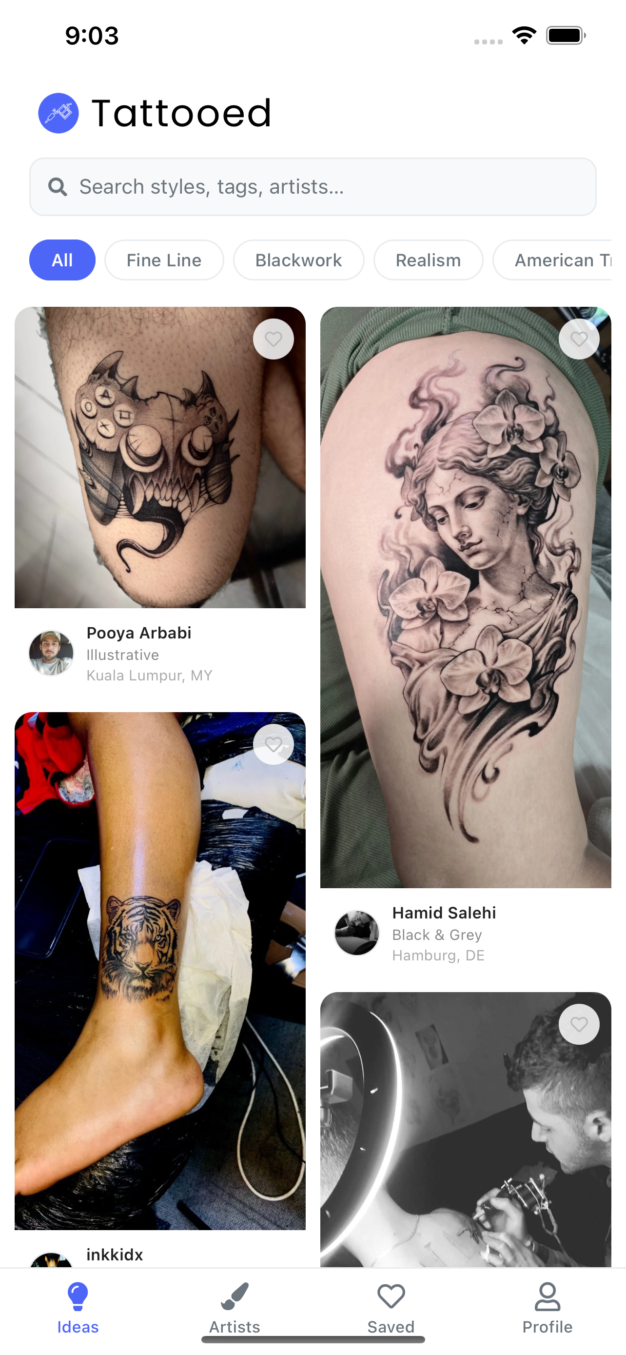 Tattooed app home feed