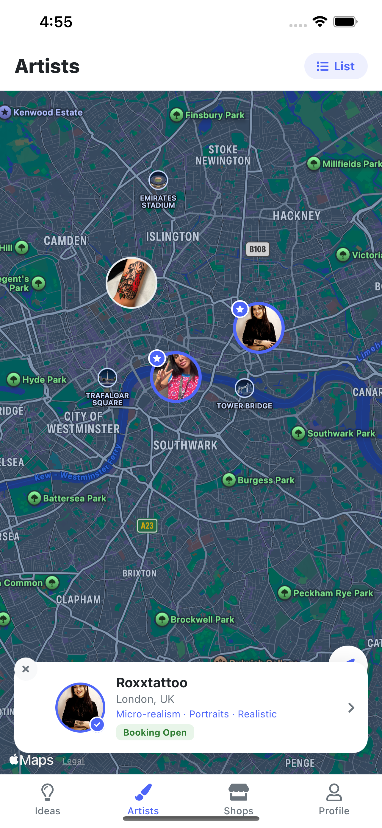Find artists on the map