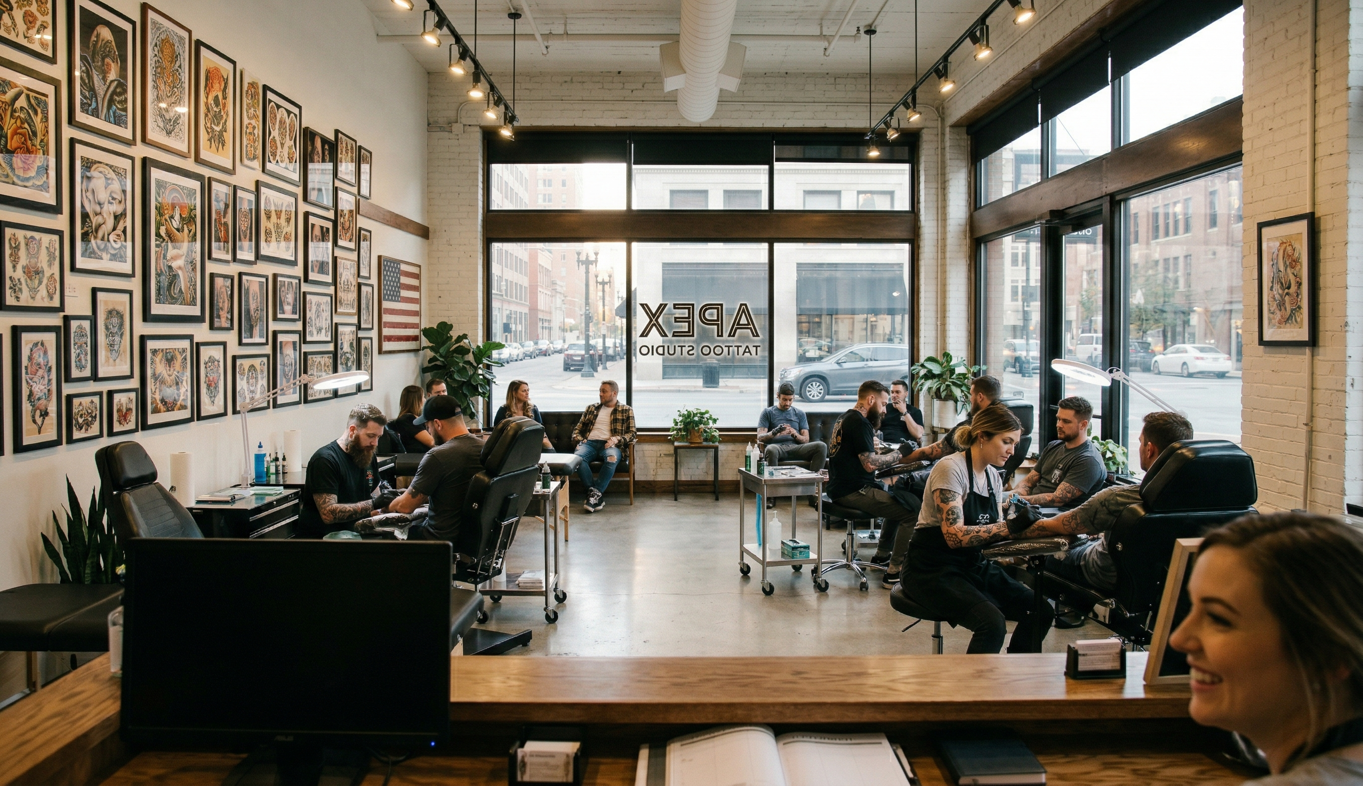 Inside a professional tattoo shop